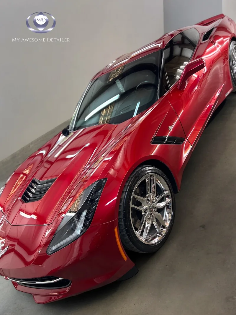 Red Corvette C7 freshly detailed